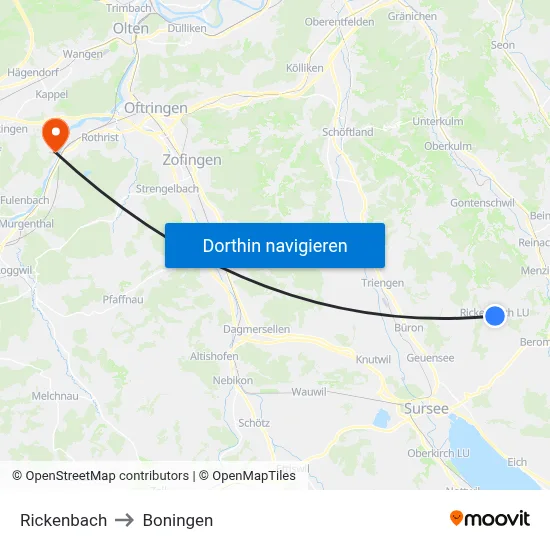 Rickenbach to Boningen map