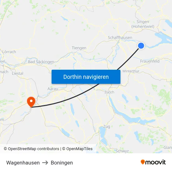 Wagenhausen to Boningen map