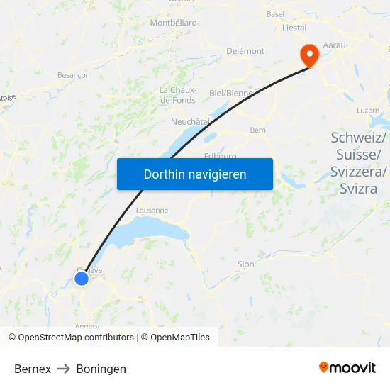 Bernex to Boningen map