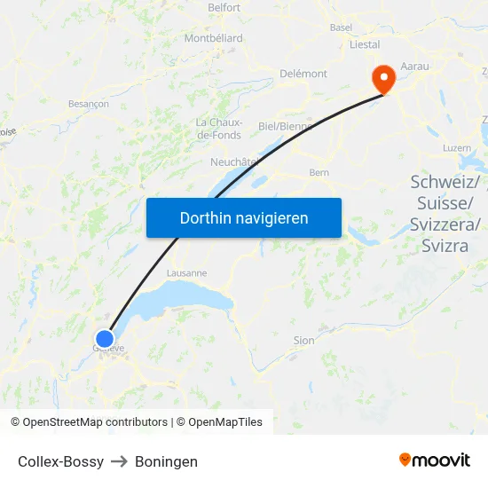 Collex-Bossy to Boningen map