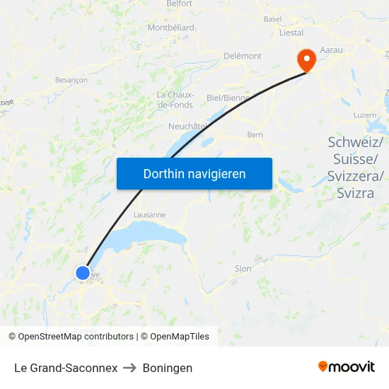 Le Grand-Saconnex to Boningen map