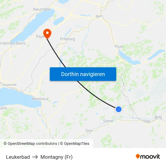 Leukerbad to Montagny (Fr) map