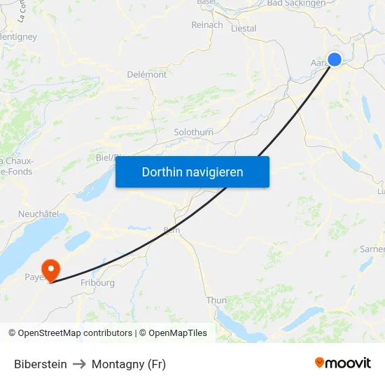 Biberstein to Montagny (Fr) map