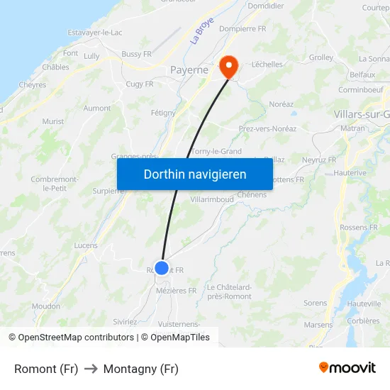 Romont (Fr) to Montagny (Fr) map