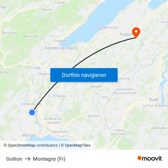 Gollion to Montagny (Fr) map