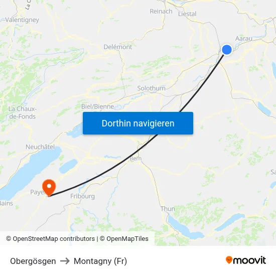 Obergösgen to Montagny (Fr) map
