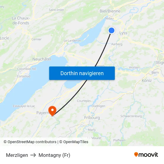 Merzligen to Montagny (Fr) map