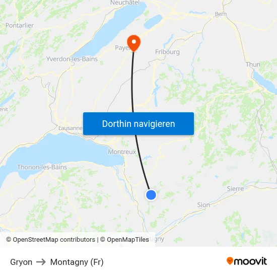 Gryon to Montagny (Fr) map