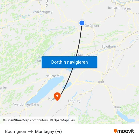 Bourrignon to Montagny (Fr) map