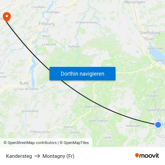 Kandersteg to Montagny (Fr) map