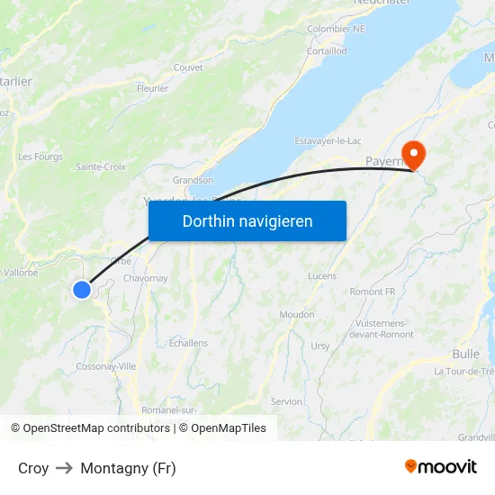 Croy to Montagny (Fr) map