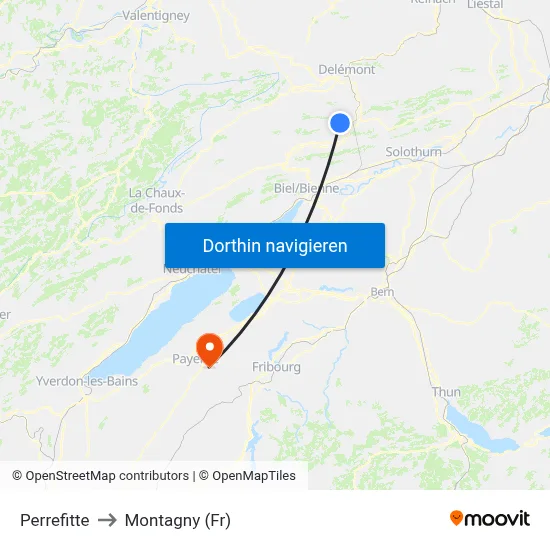 Perrefitte to Montagny (Fr) map