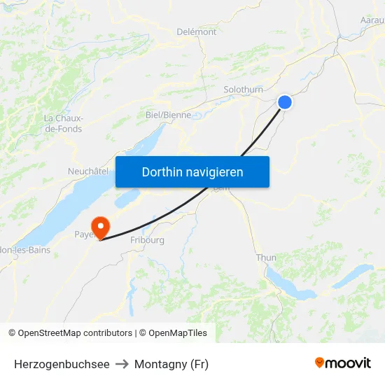 Herzogenbuchsee to Montagny (Fr) map