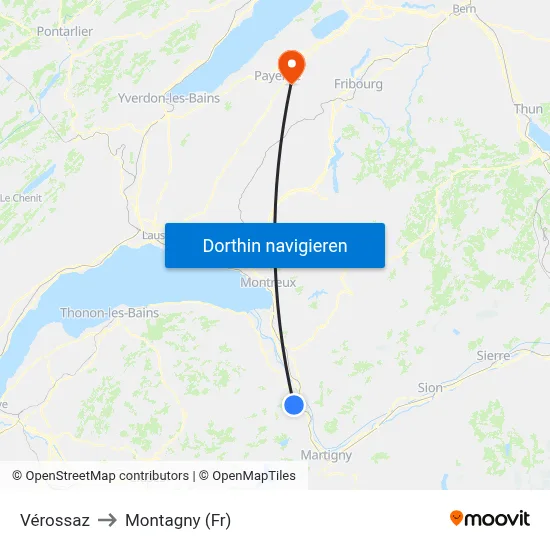 Vérossaz to Montagny (Fr) map