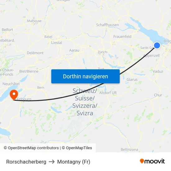 Rorschacherberg to Montagny (Fr) map