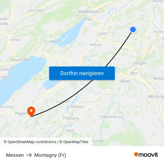 Messen to Montagny (Fr) map
