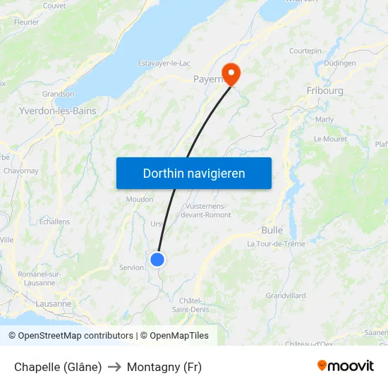 Chapelle (Glâne) to Montagny (Fr) map