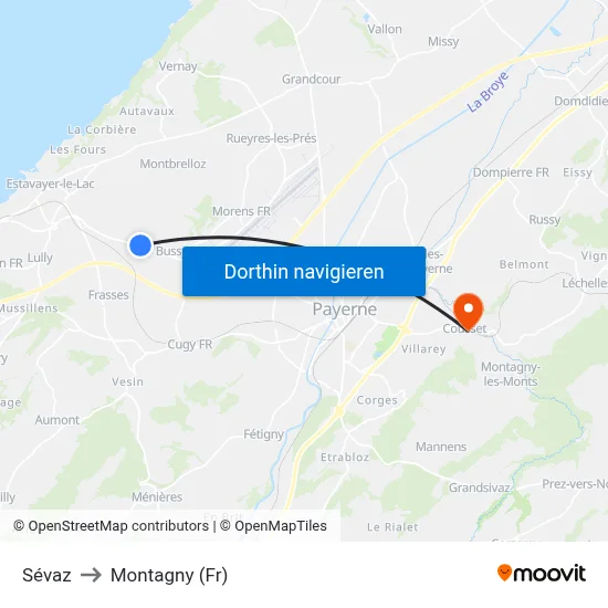 Sévaz to Montagny (Fr) map