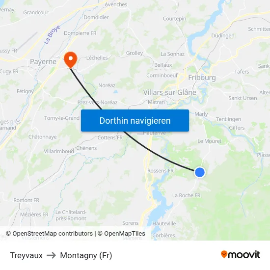 Treyvaux to Montagny (Fr) map