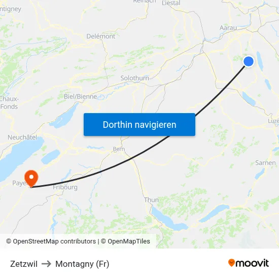 Zetzwil to Montagny (Fr) map