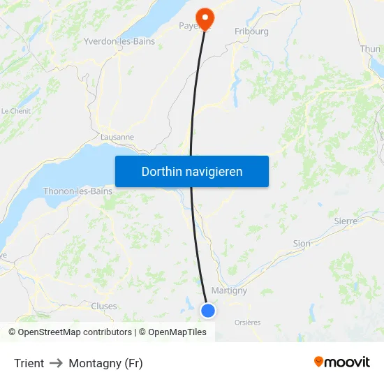 Trient to Montagny (Fr) map