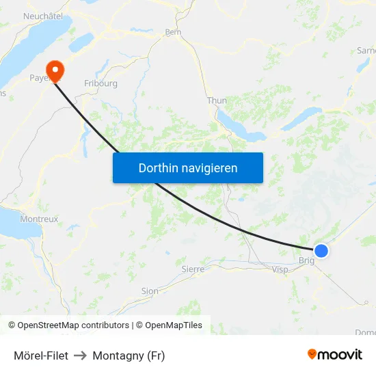 Mörel-Filet to Montagny (Fr) map