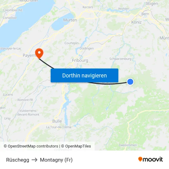 Rüschegg to Montagny (Fr) map