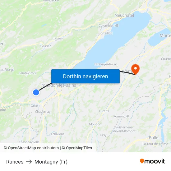 Rances to Montagny (Fr) map
