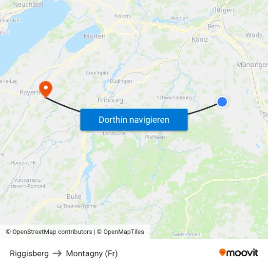 Riggisberg to Montagny (Fr) map