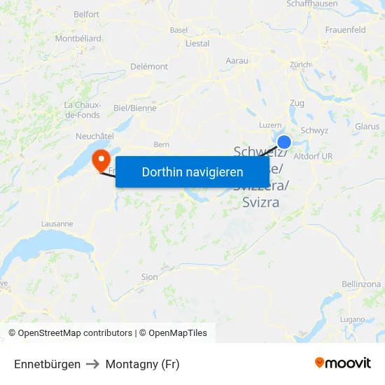 Ennetbürgen to Montagny (Fr) map