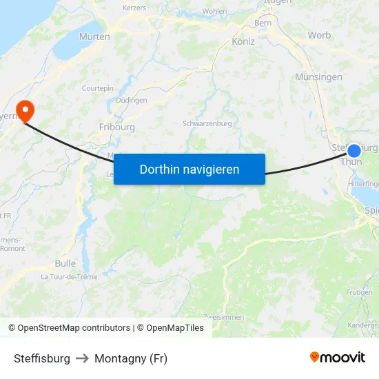 Steffisburg to Montagny (Fr) map