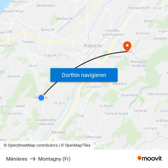 Ménières to Montagny (Fr) map