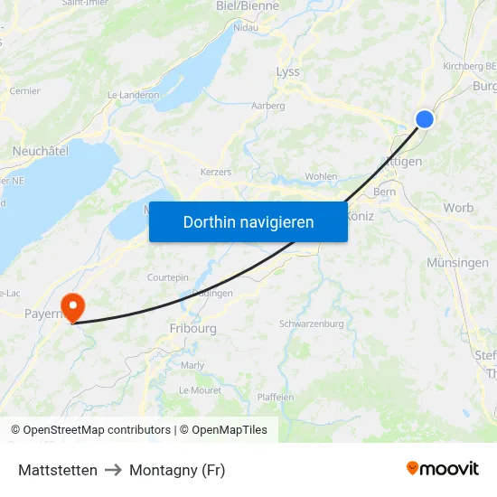Mattstetten to Montagny (Fr) map
