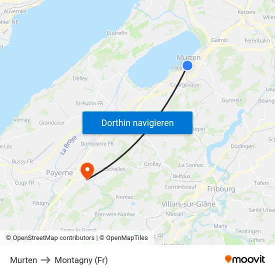 Murten to Montagny (Fr) map