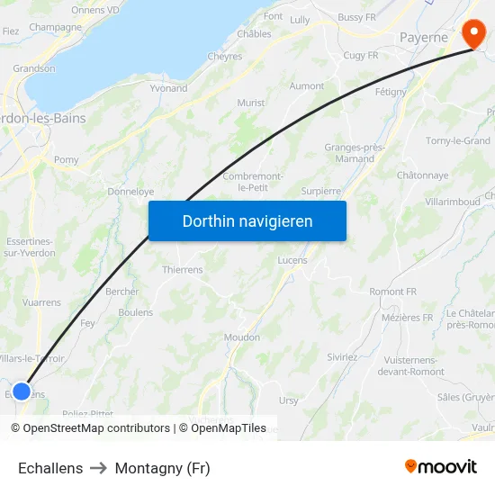 Echallens to Montagny (Fr) map