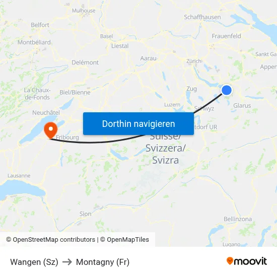 Wangen (Sz) to Montagny (Fr) map