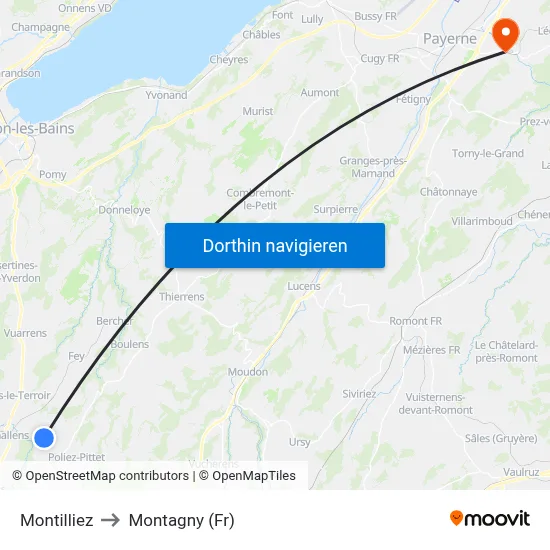 Montilliez to Montagny (Fr) map