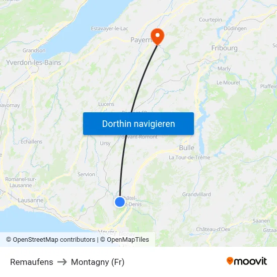 Remaufens to Montagny (Fr) map