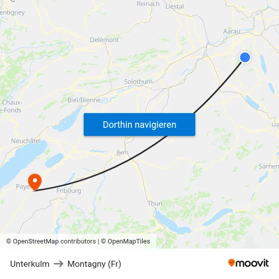 Unterkulm to Montagny (Fr) map