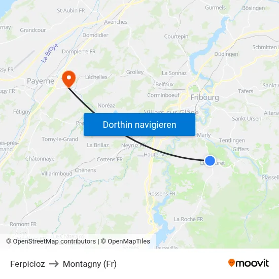 Ferpicloz to Montagny (Fr) map