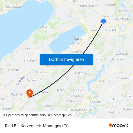 Ried Bei Kerzers to Montagny (Fr) map