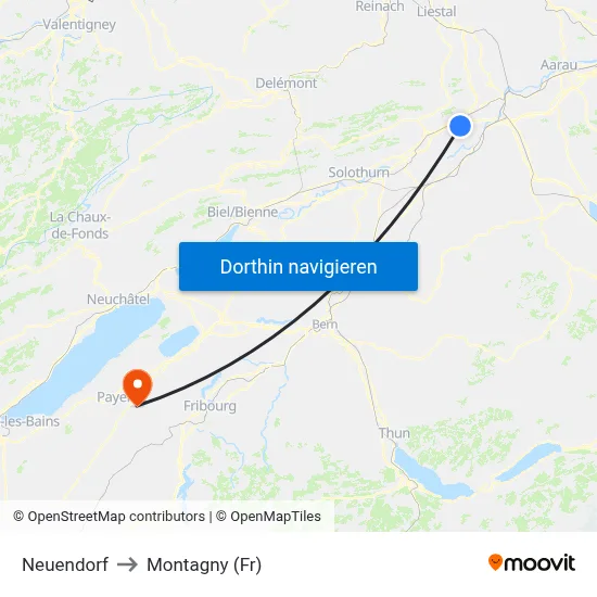 Neuendorf to Montagny (Fr) map