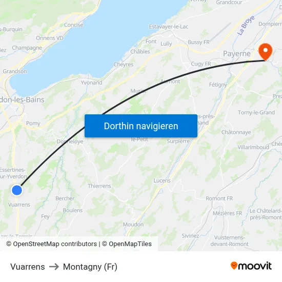 Vuarrens to Montagny (Fr) map