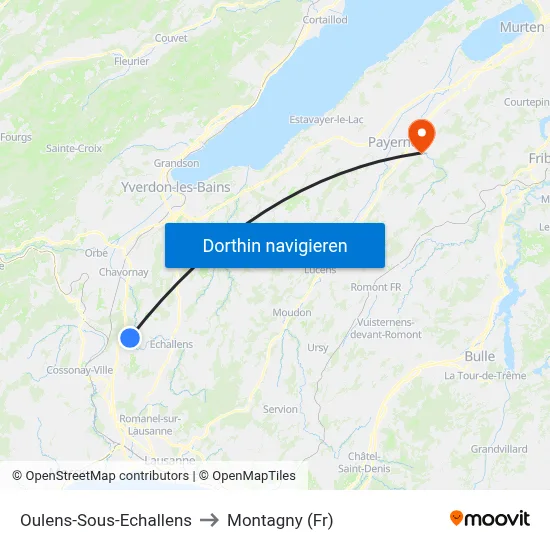 Oulens-Sous-Echallens to Montagny (Fr) map