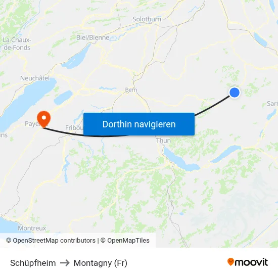 Schüpfheim to Montagny (Fr) map