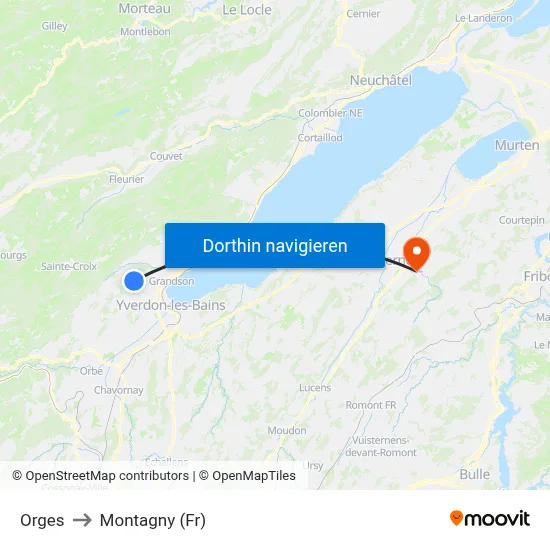 Orges to Montagny (Fr) map