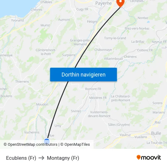 Ecublens (Fr) to Montagny (Fr) map