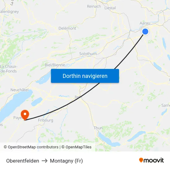 Oberentfelden to Montagny (Fr) map