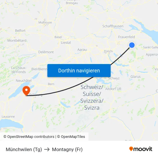 Münchwilen (Tg) to Montagny (Fr) map