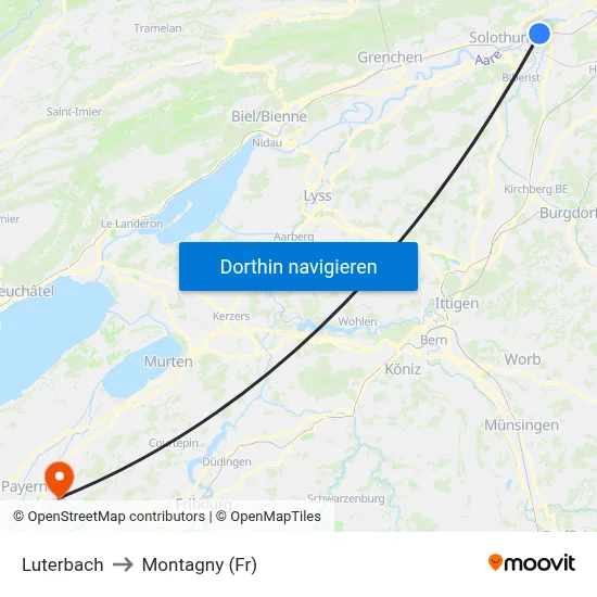Luterbach to Montagny (Fr) map